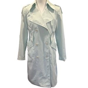Evelyn light blue, sea-glass green light double breasted trench with tie/belt